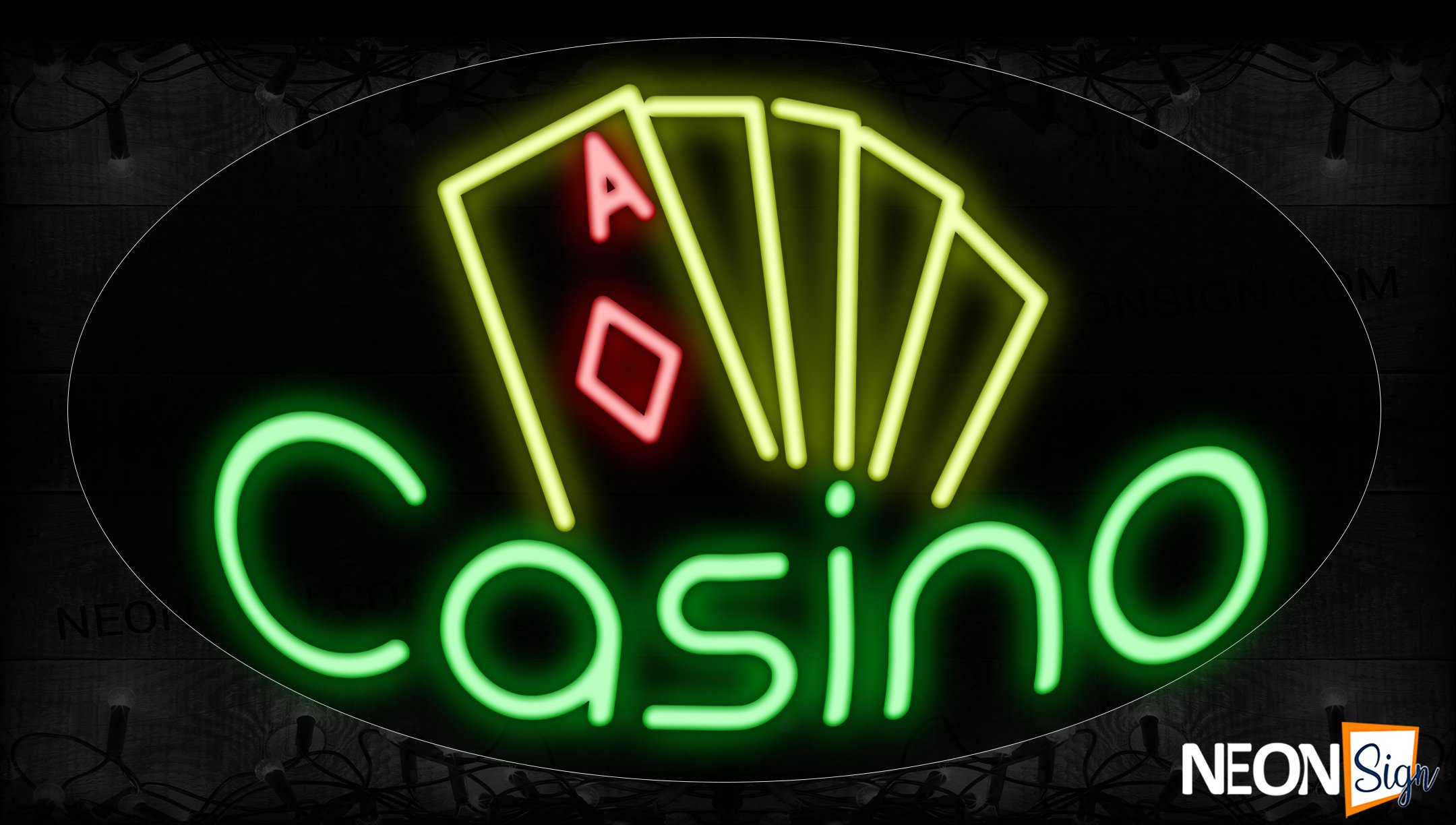 Image of 14436 Casino With Cards Logo Neon Signs_17x30 Contoured Black Backing