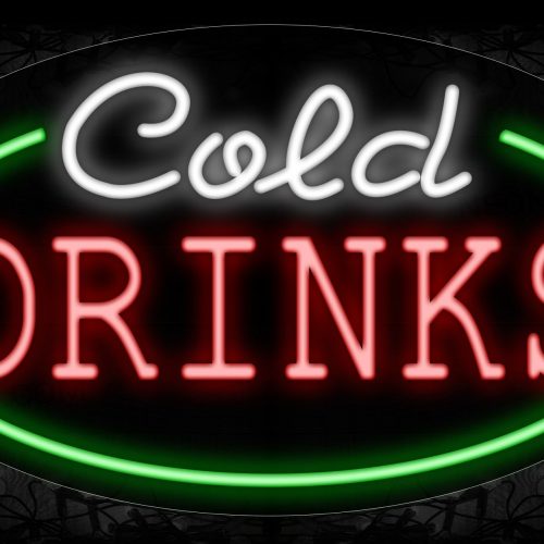 Image of 14444 Cold Drinks With Circle Border Neon Signs_17x30 Contoured Black Backing