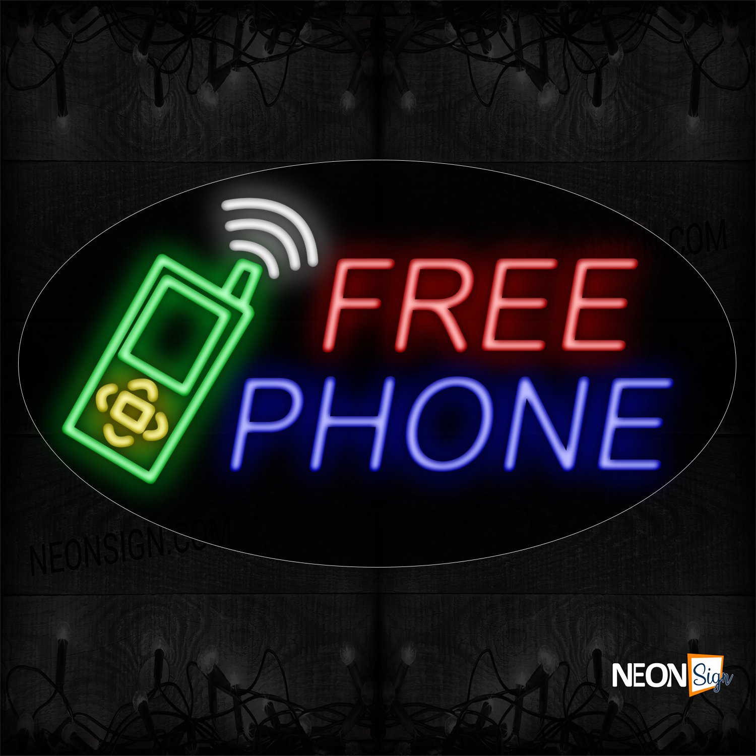 Image of 14451 Free Phone With Logo Neon Signs_17x30 Contoured Black Backing