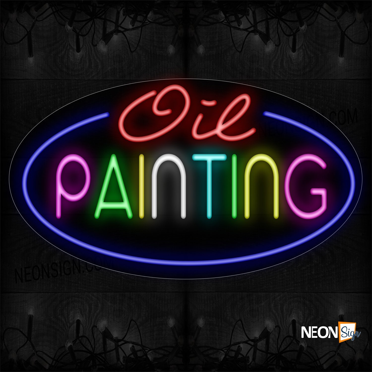 Image of 14462 Oil Printing With Circle Border Neon Signs_17x30 Contoured Black Backing