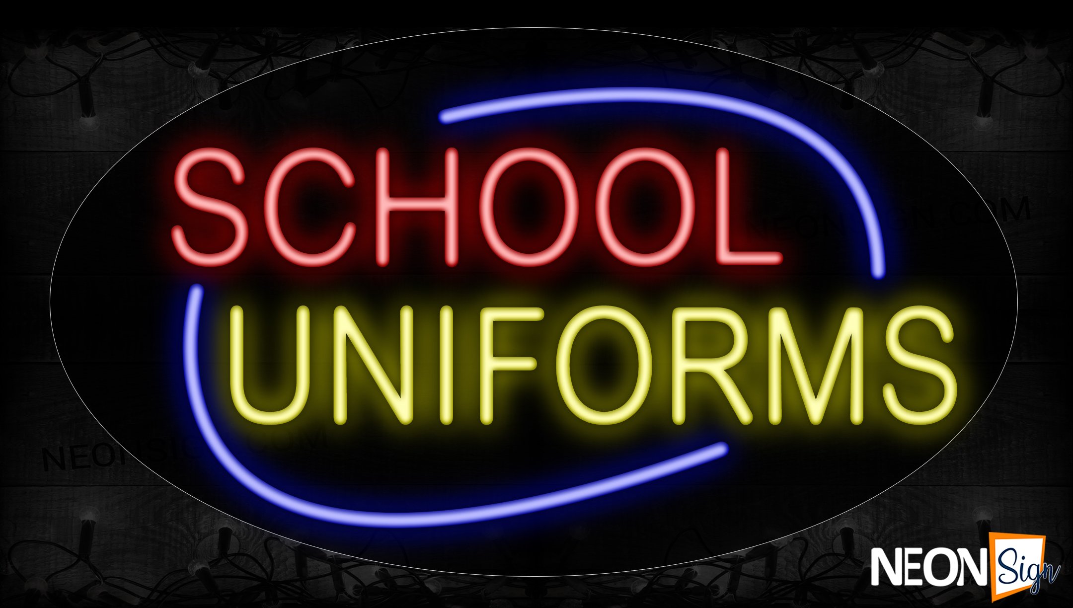 Image of 14488 School Uniforms With Arc Border Neon Signs_17x30 Contoured Black Backing