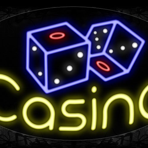 Image of 14504 Casino With Dice Image Arc Border Led Bulb Neon Signs_17x30 Contoured Black Backing