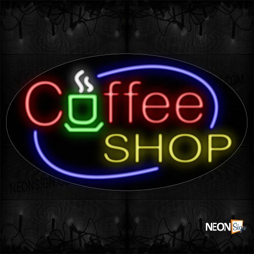 Image of 14508 Coffee Shop With Blue Arc Border Neon Signs_17x30 Contoured Black Backing