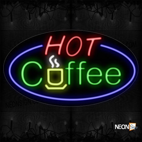 Image of 14509 Hot Coffee With Blue Border Neon Signs_17x30 Contoured Black Backing