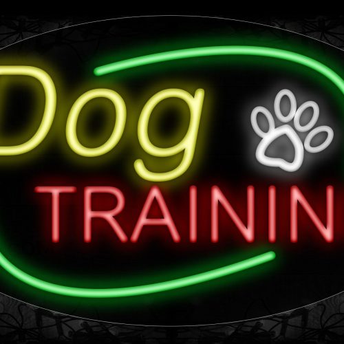 Image of 14511 Dog Training With Circle Border Neon Sign_17x30 Contoured Black Backing