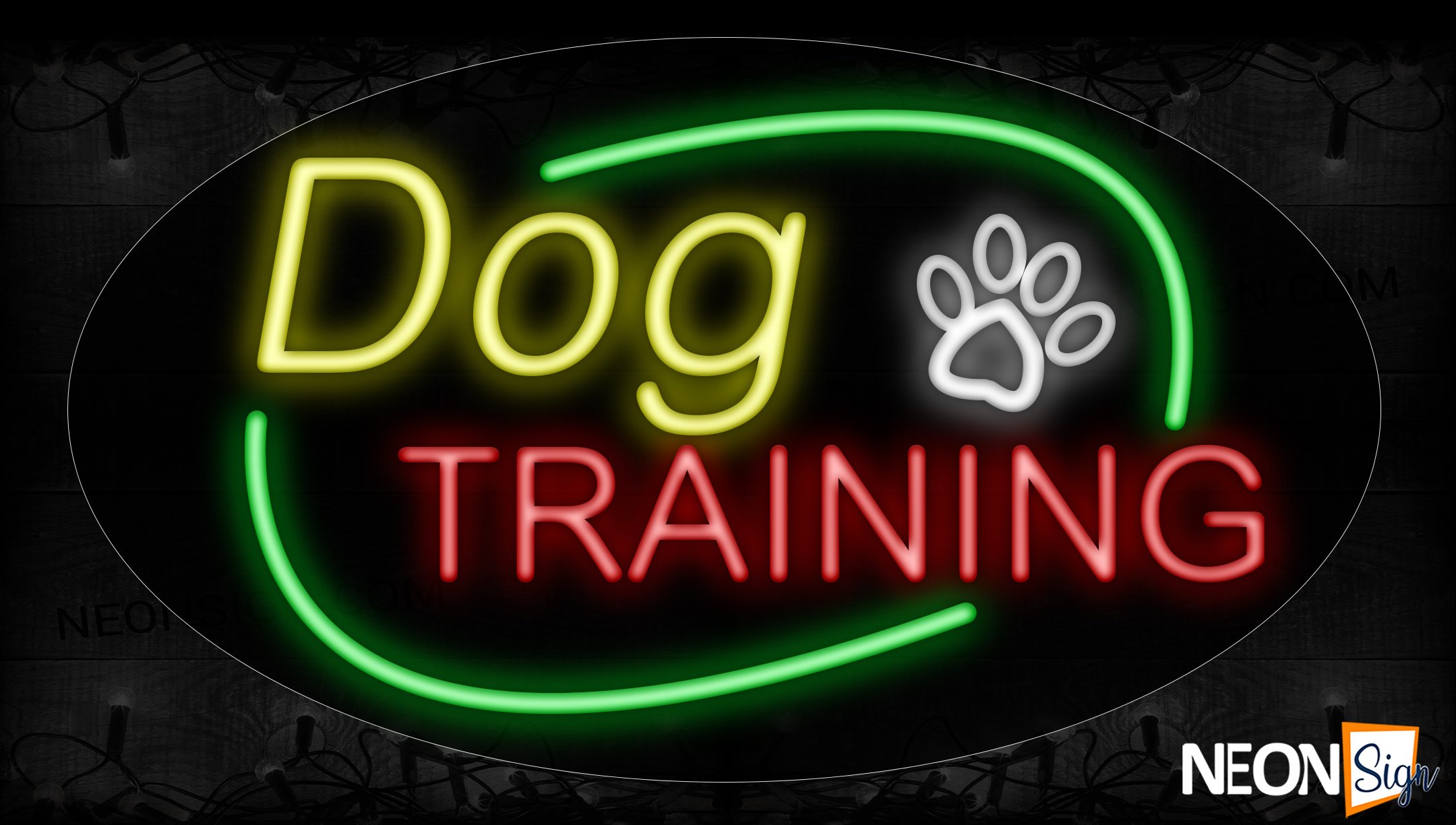 Image of 14511 Dog Training With Circle Border Neon Sign_17x30 Contoured Black Backing