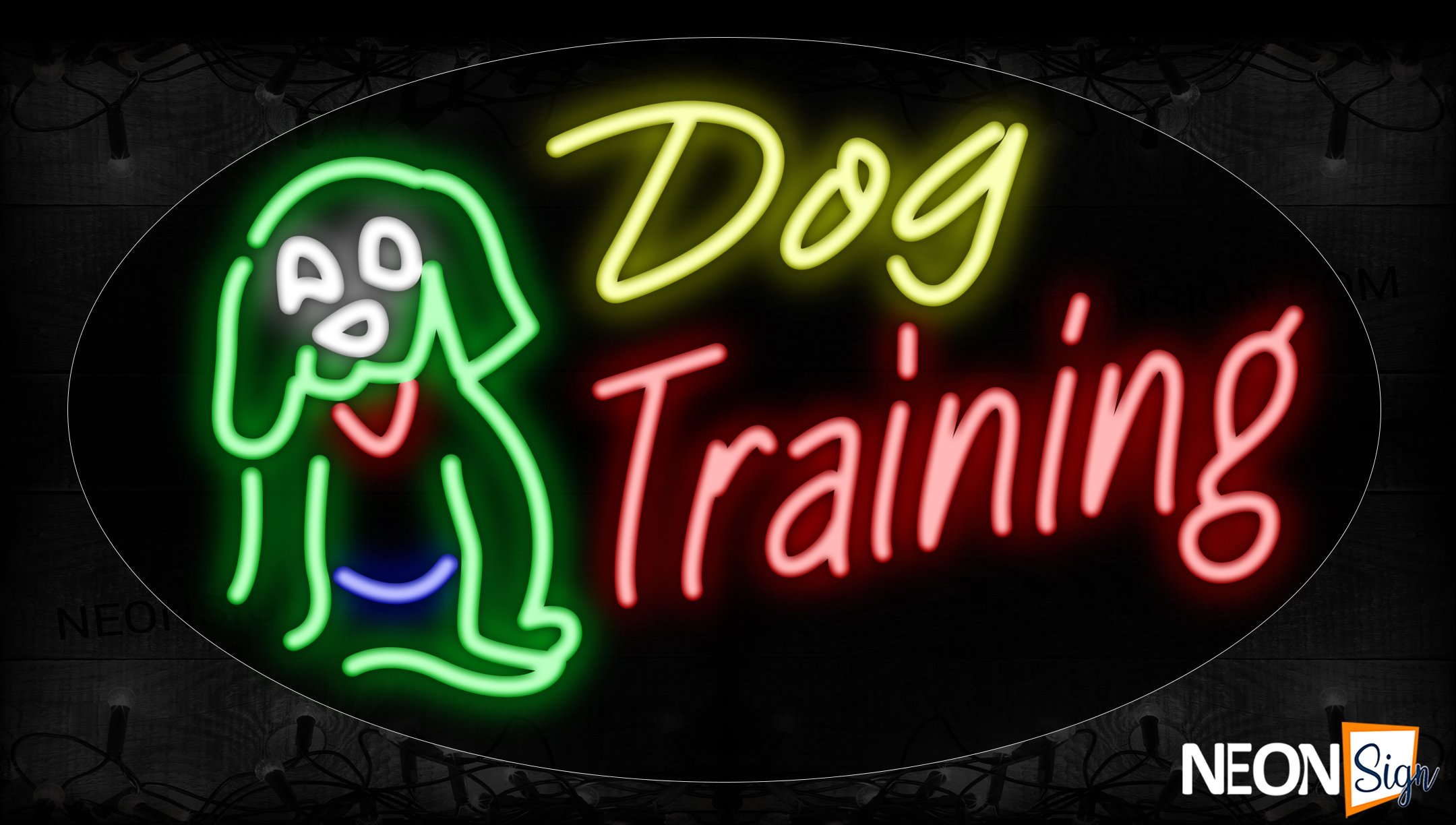 Image of 14512 Dog Training With Logo Neon Sign_17x30 Contoured Black Backing