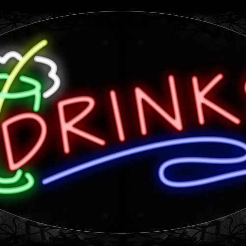 Image of 14515 Drink With Blue Line And Glass Neon Signs_17x30 Contoured Black Backing