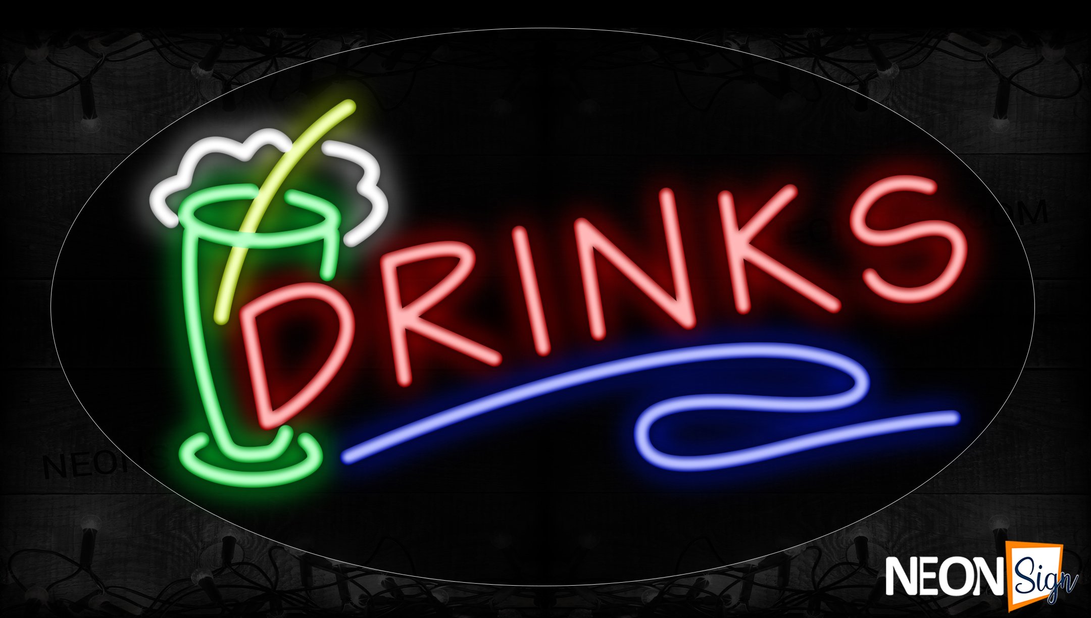 Image of 14515 Drink With Blue Line And Glass Neon Signs_17x30 Contoured Black Backing