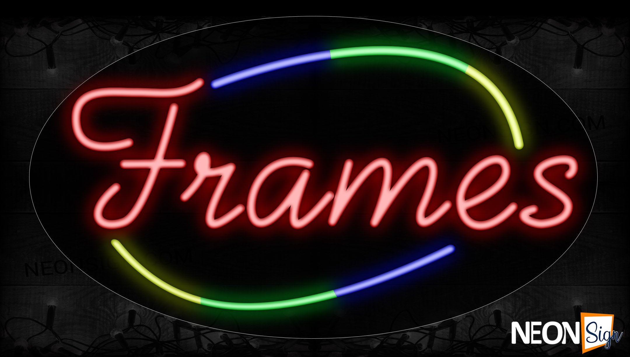 Image of 14520 Frames In Red With Colorful Arc Border Neon Signs_17x30 Contoured Black Backing