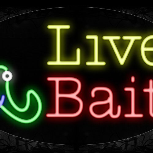 Image of 14538 Live Bait With A Worn And Bait Traditional Neon_17x30 Contoured Black Backing