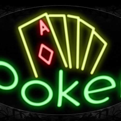 Image of 14555 Poker With Cards Logo Neon Signs_17x30 Contoured Black Backing