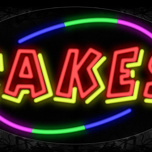 Image of 14566 Double Stroke Cakes With Colorful Arc Border Neon Signs_17x30 Contoured Black Backing