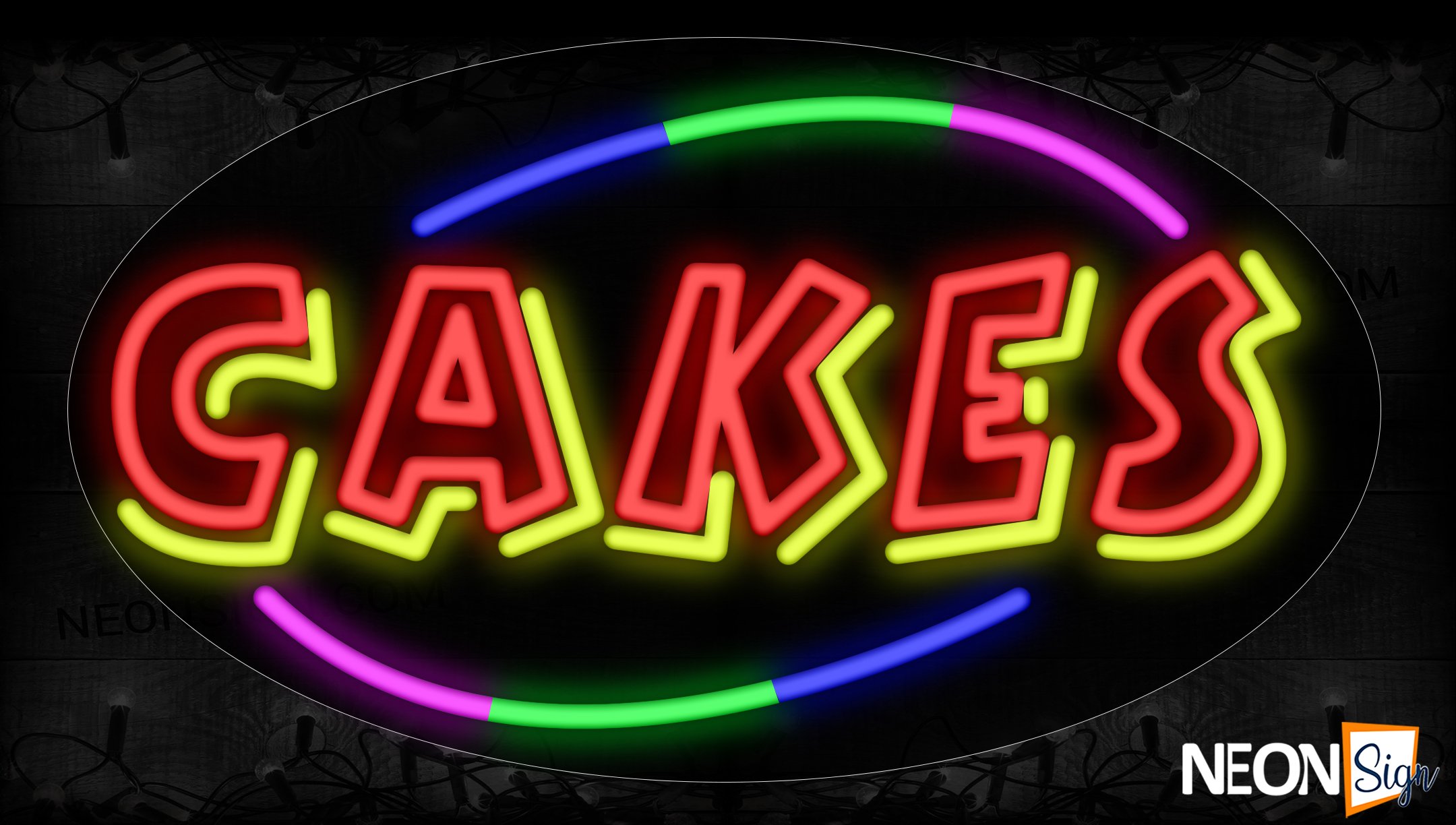 Image of 14566 Double Stroke Cakes With Colorful Arc Border Neon Signs_17x30 Contoured Black Backing