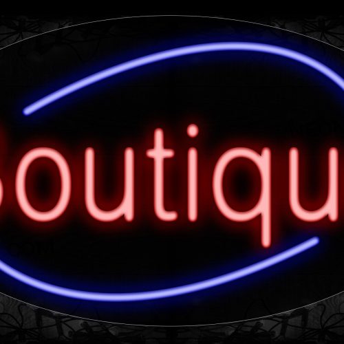 Image of 14572 Boutique With Blue Arc Border Neon Signs_17x30 Contoured Black Backing