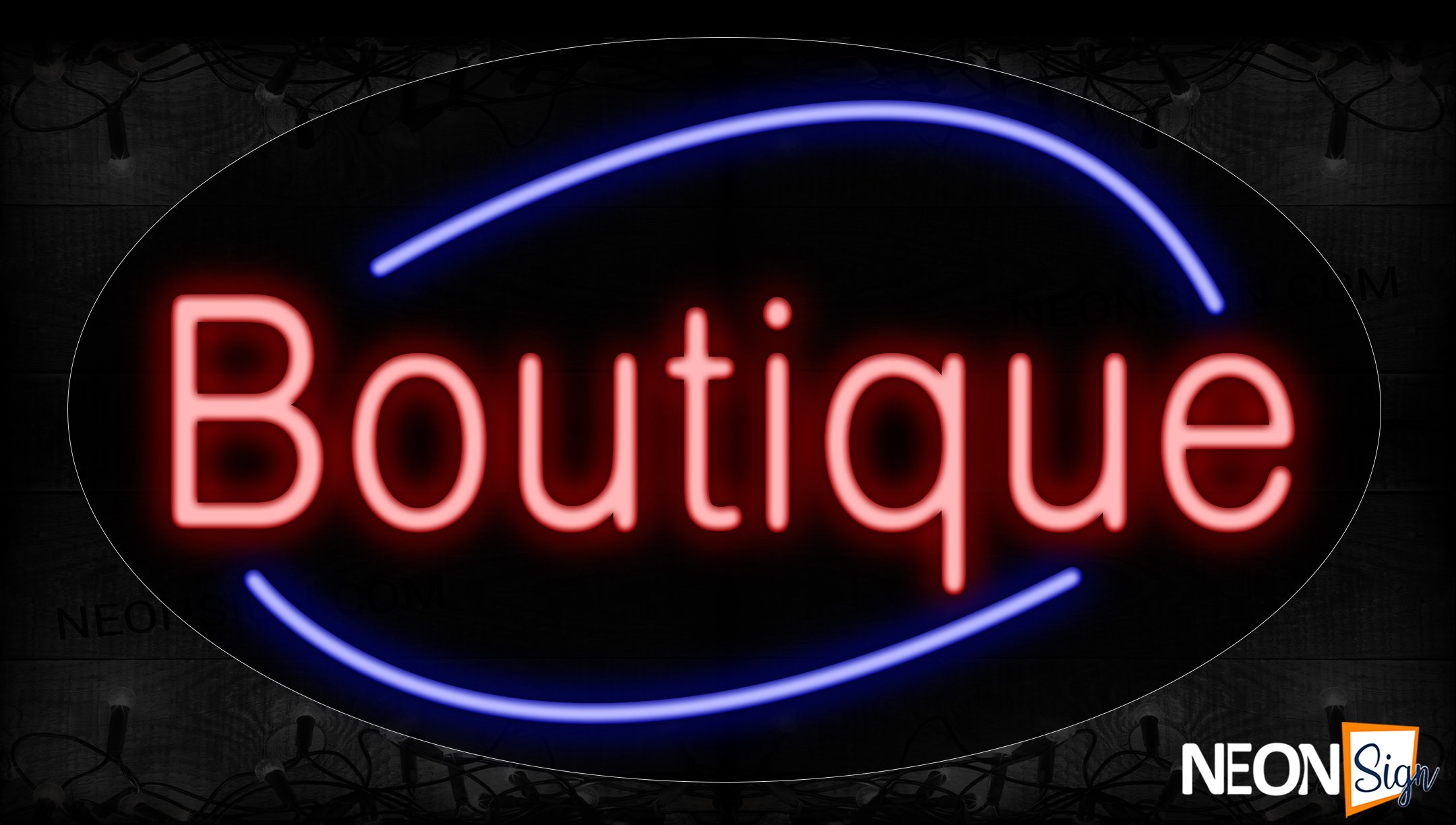 Image of 14572 Boutique With Blue Arc Border Neon Signs_17x30 Contoured Black Backing