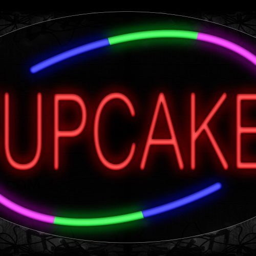 Image of 14582 Cupcakes With Colorful Arc Border Neon Signs_17x30 Contoured Black Backing