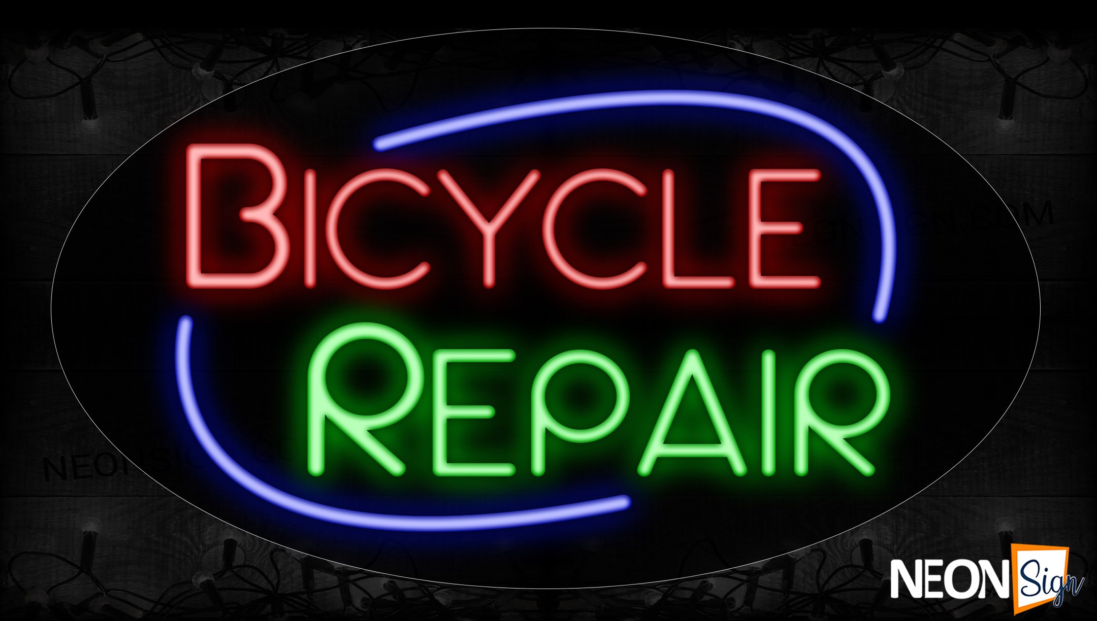 Image of 14616 Bicycle Repair With Circle Border Neon Signs_17x30 Contoured Black Backing