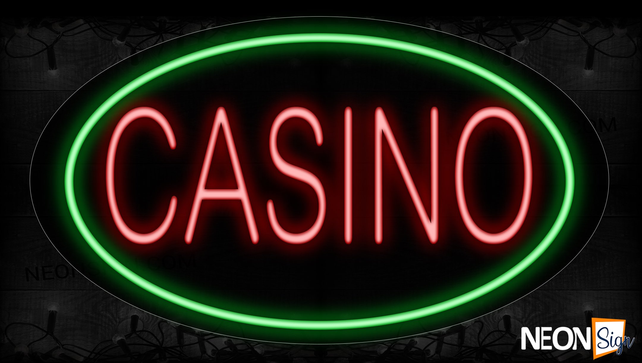 Image of 14617 Casino With Circle Border Neon Signs_17x30 Contoured Black Backing