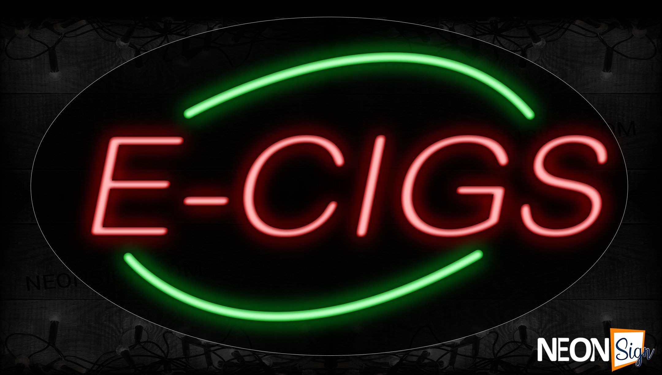 Image of 14619 E-Cigs With Green Ellipse Traditional Neon_17x30 Contoured Black Backing