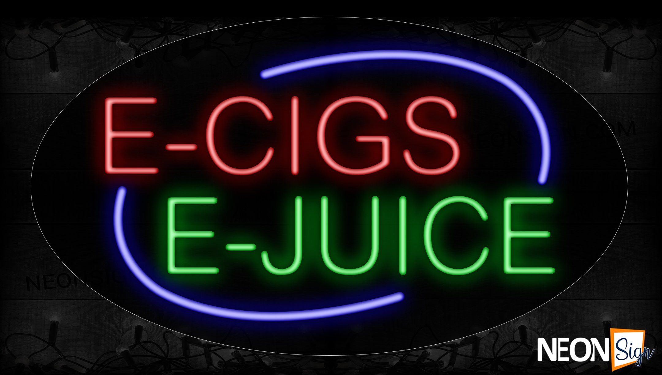 Image of 14620 E-Cigs E-Juice With Arc Border Neon Signs_17x30 Contoured Black Backing