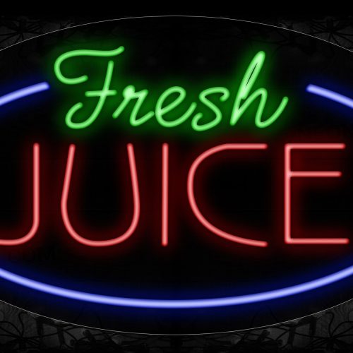 Image of 14626 Fresh Juice With Blue Arc Border Neon Signs_17x30 Contoured Black Backing