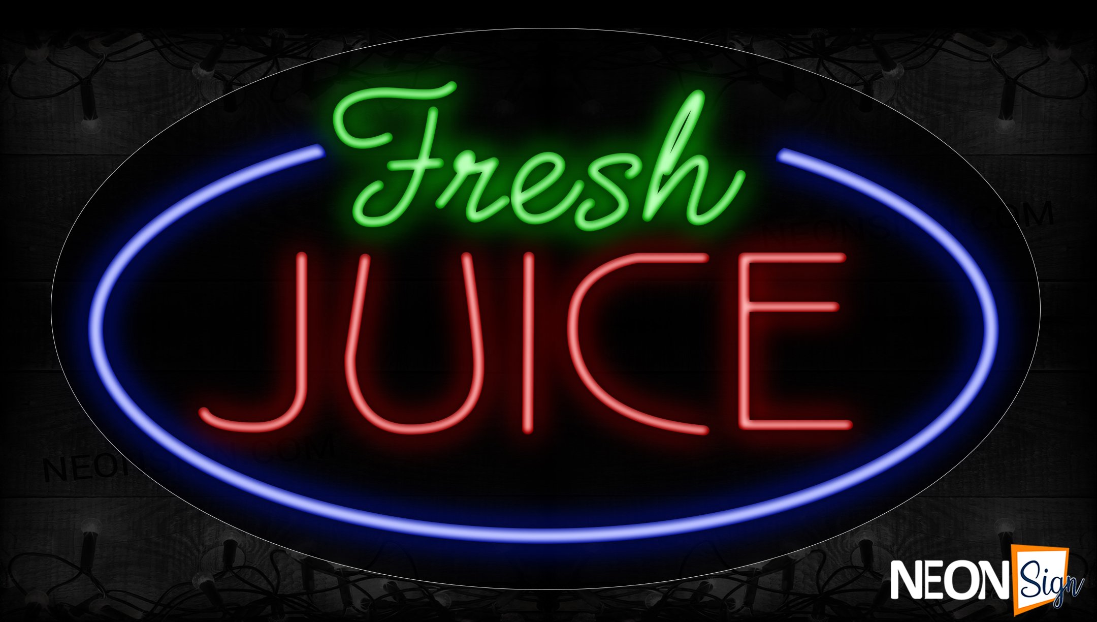 Image of 14626 Fresh Juice With Blue Arc Border Neon Signs_17x30 Contoured Black Backing