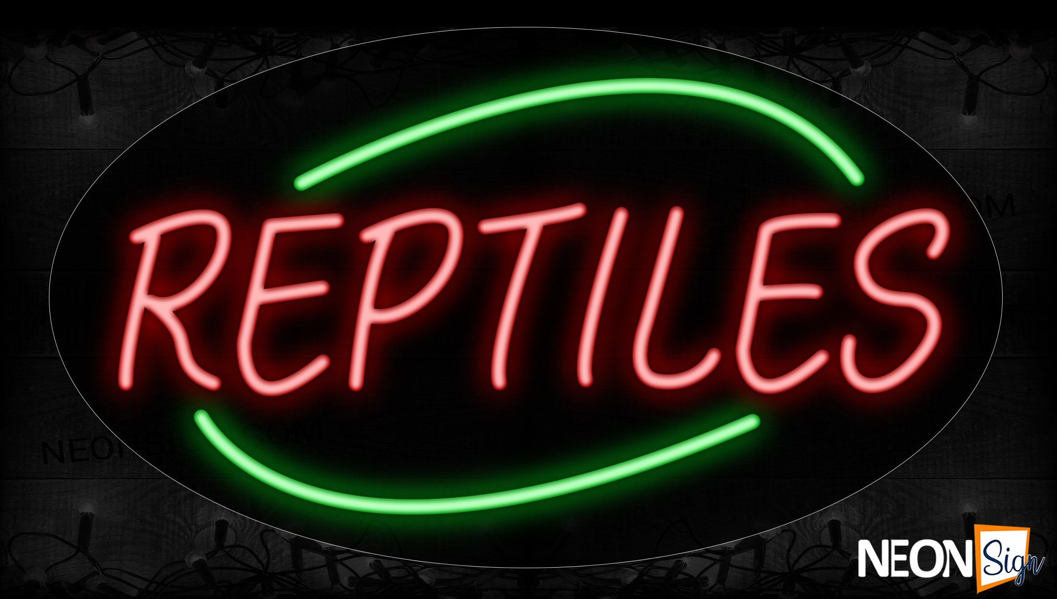 Image of 14641 Reptiles In Red With Green Arc Border Neon Sign_17x30 Contoured Black Backing