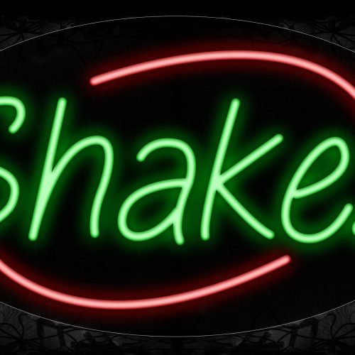 Image of 14642 Shakes In Green With Red Arc Border Neon Signs_17x30 Contoured Black Backing