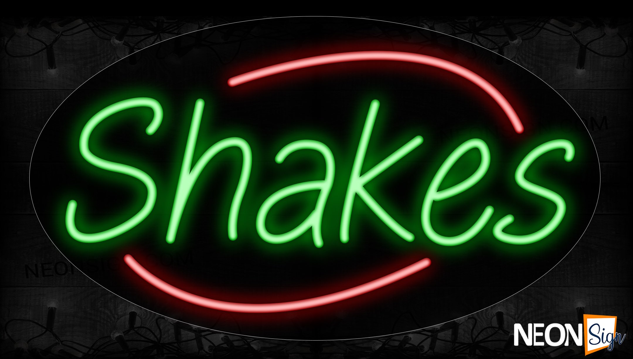 Image of 14642 Shakes In Green With Red Arc Border Neon Signs_17x30 Contoured Black Backing