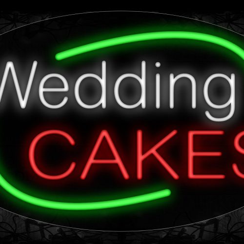 Image of 14648 Wedding Cakes With Green Arc Border Neon Signs_17x30 Contoured Black Backing