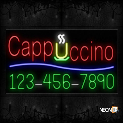 Image of 15020 Cappuccino And Blue Line With Phone Number Neon Signs_20x37 Black Backing