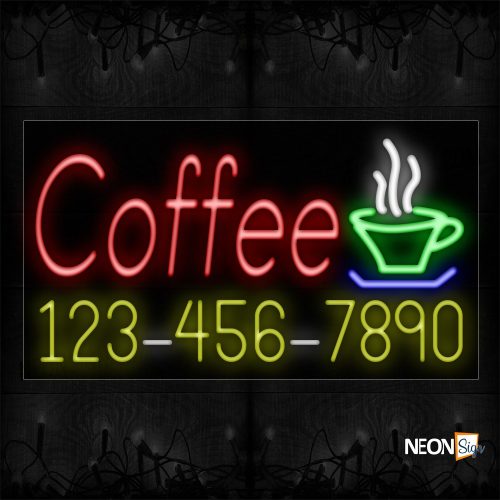 Image of 15024 Coffee With Phone Number Traditional Neon_20x37 Black Backing