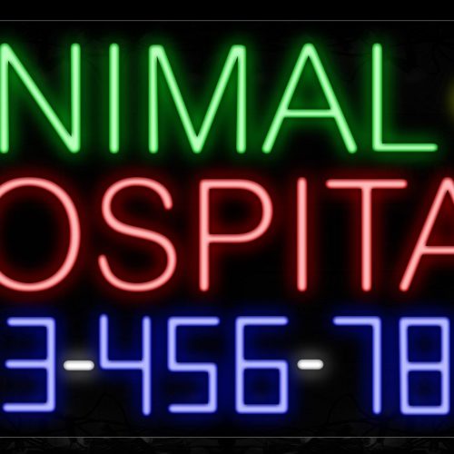 Image of 15040 Animal Hospital With Contact No Neon Sign_20x37 Contoured Black Backing