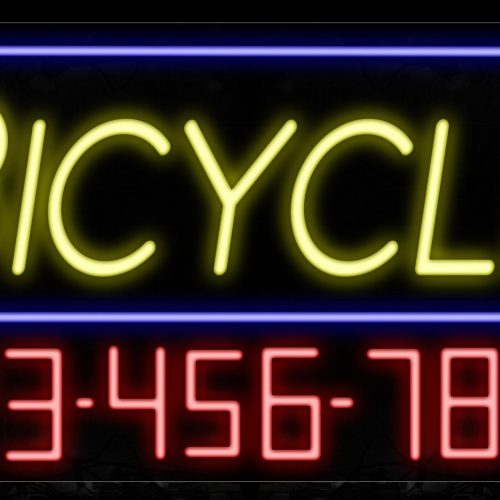 Image of 15049 Bicycle And Phone Number With Blue Border Neon Signs_20x37 Black Backing