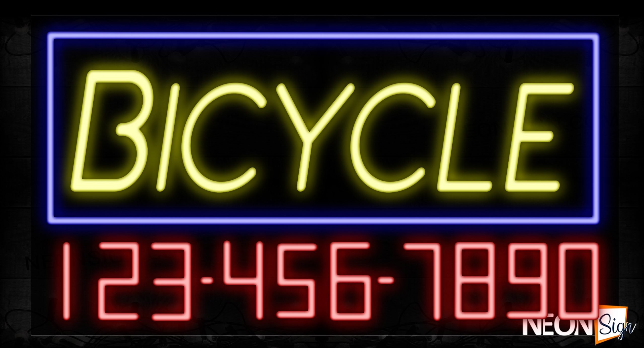 Image of 15049 Bicycle And Phone Number With Blue Border Neon Signs_20x37 Black Backing