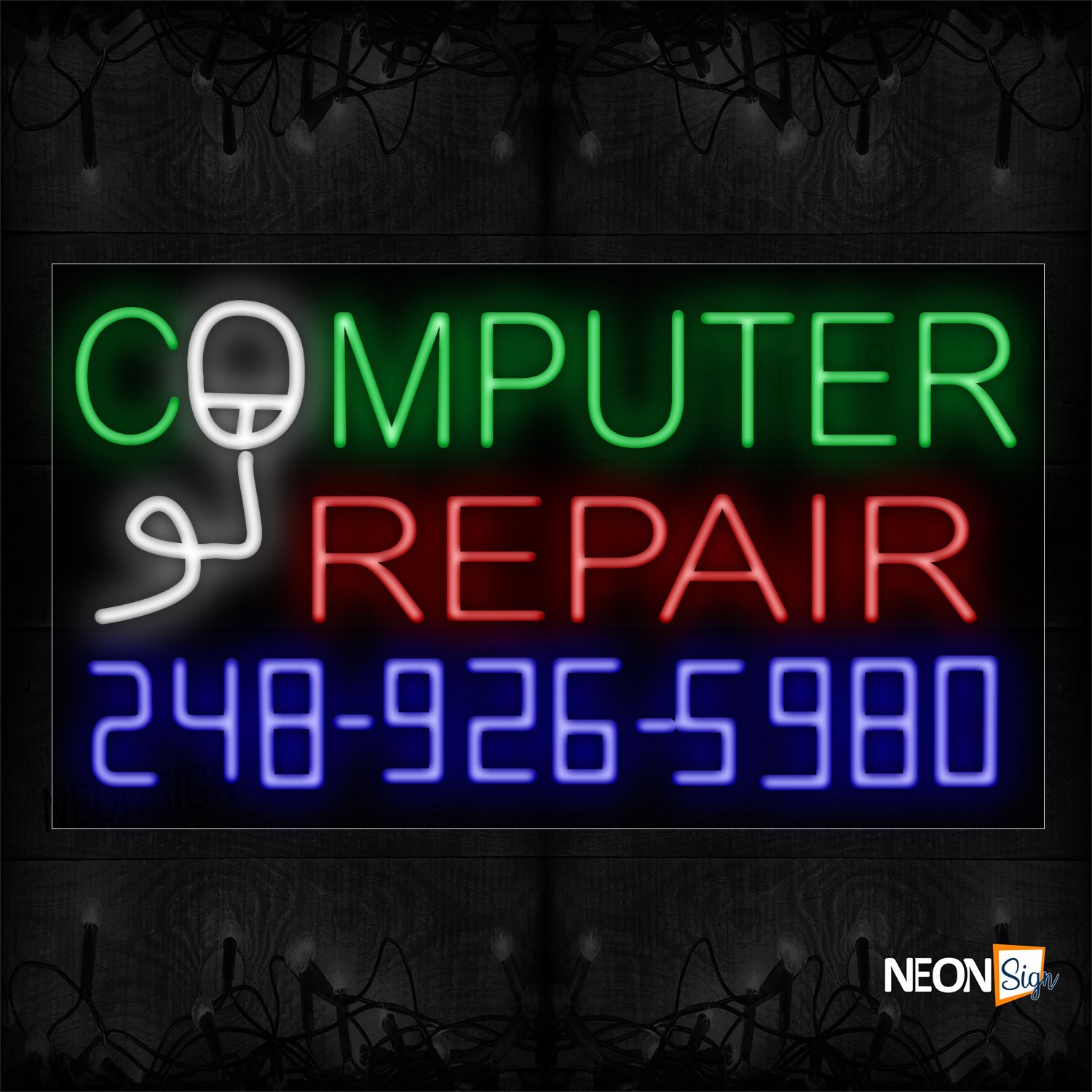 Image of 15061 Computer Repair With Contact No Neon Signs_20x37 Black Backing