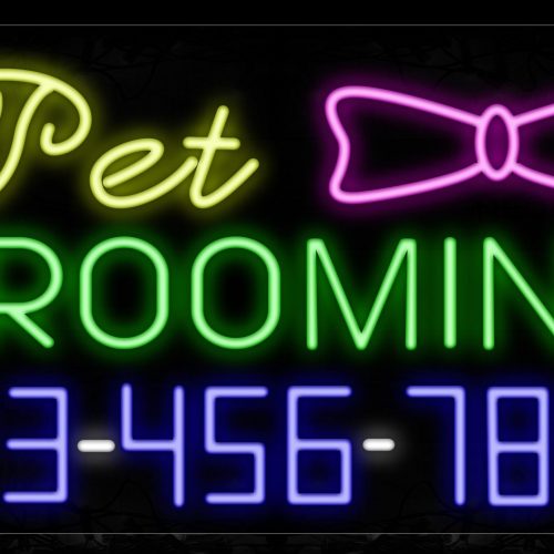 Image of Pet Grooming With Phone Number Neon Sign