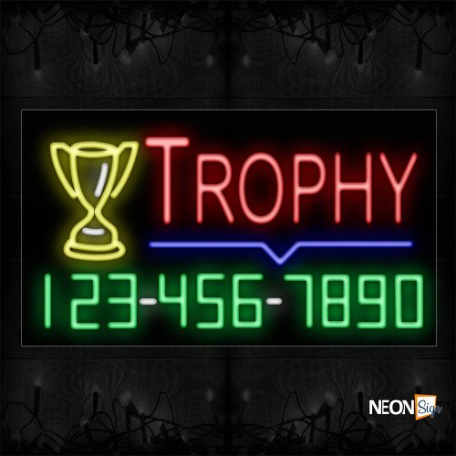 Image of 15113 Trophy And Phone Number With Logo And Blue Line Neon Signs_20x37 Black Backing