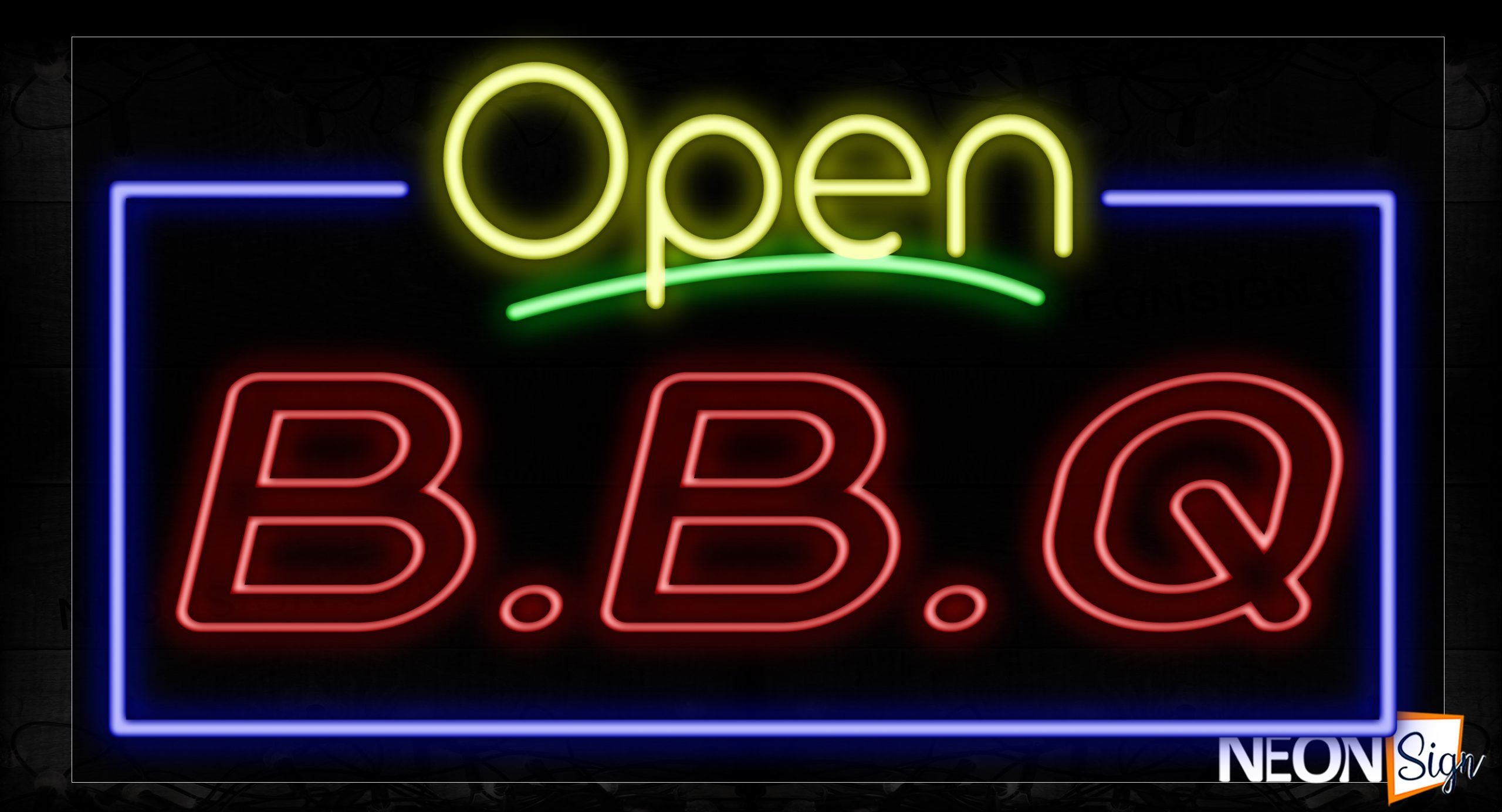 Image of 15418 Open B.B.Q With Border Neon Signs_20x37 Black Backing