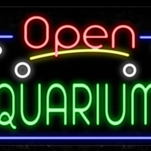 Image of 15448 Open Aquariums With Border Neon Sign_20x37 Contoured Black Backing