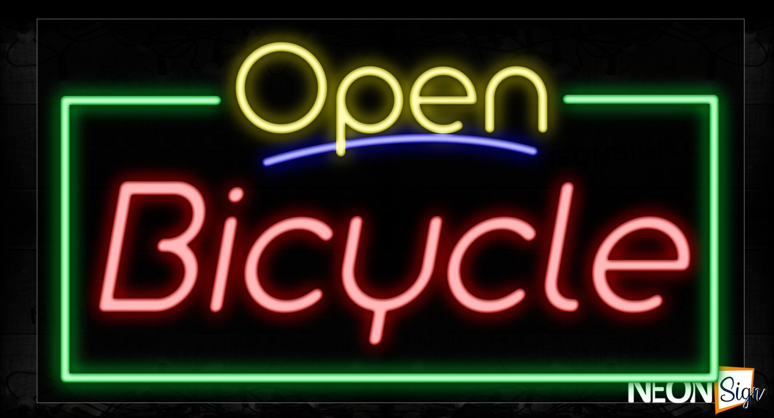 Image of 15464 Open Bicycle With Border Neon Signs_20x37 Black Backing