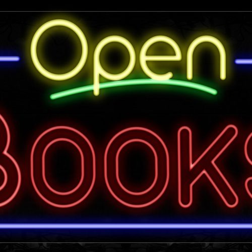 Image of 15469 Open Books With Border Neon Signs_20x37 Black Backing