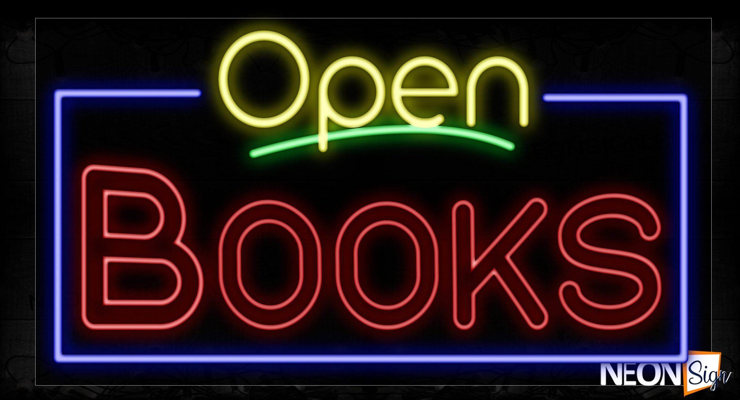 Image of 15469 Open Books With Border Neon Signs_20x37 Black Backing
