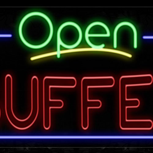 Image of 15472 Open Buffet (Double Stroke) With Blue Border Neon Signs_20x37 Black Backing