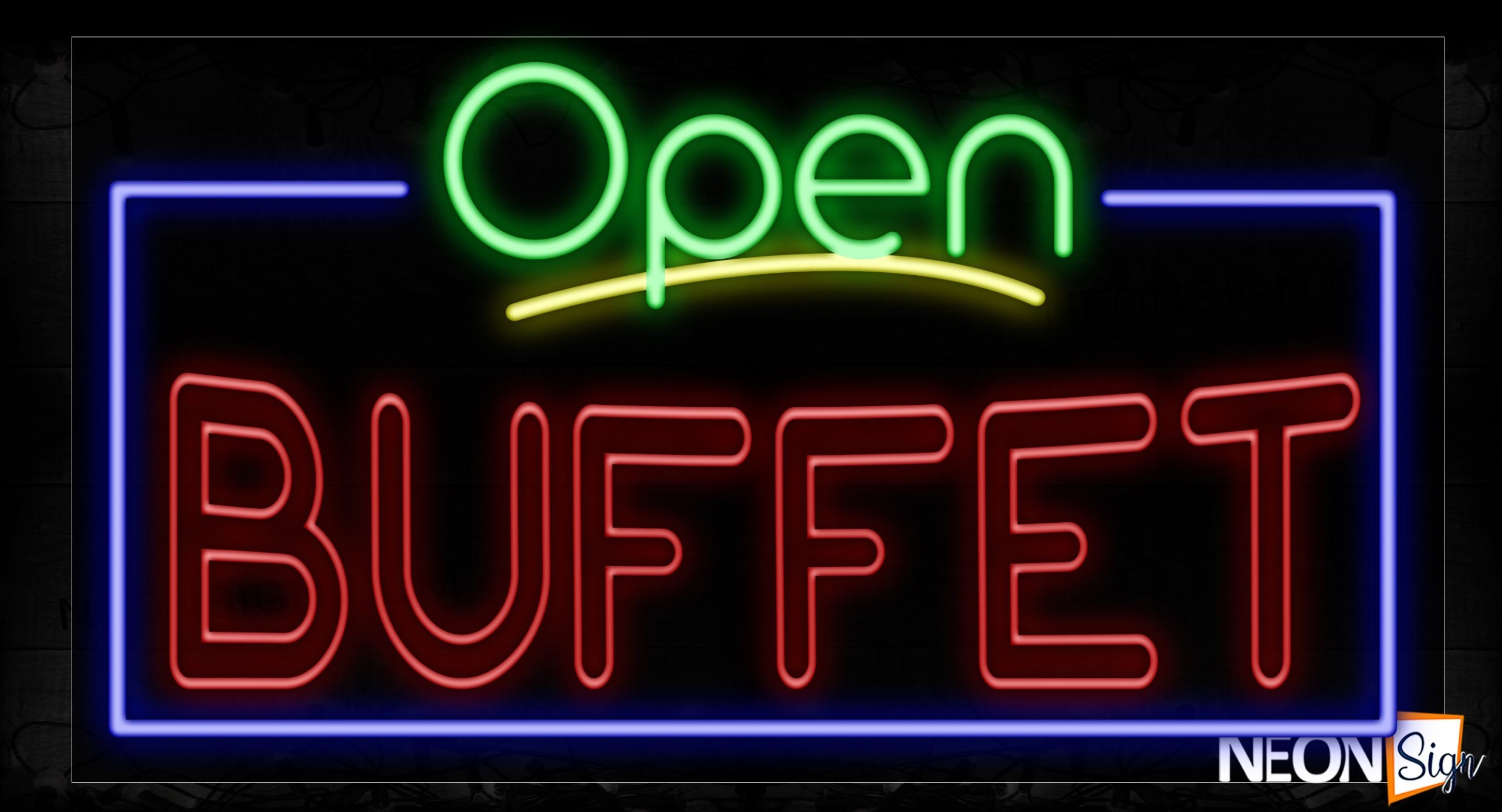 Image of 15472 Open Buffet (Double Stroke) With Blue Border Neon Signs_20x37 Black Backing