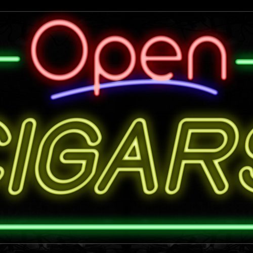 Image of 15485 Open Cigars With Border Neon Signs_20x37 Black Backing