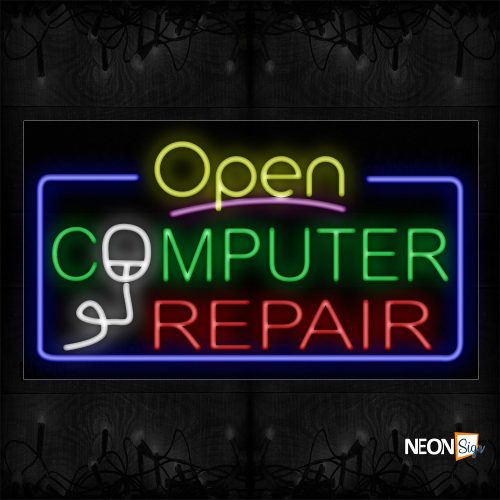Image of 15490 Open Computer Repair With Border Neon Signs_20x37 Black Backing