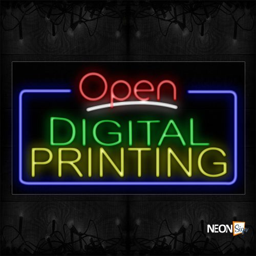 Image of 15494 Open Digital Printing With Blue Border And White Line Neon Signs_20x37 Black Backing