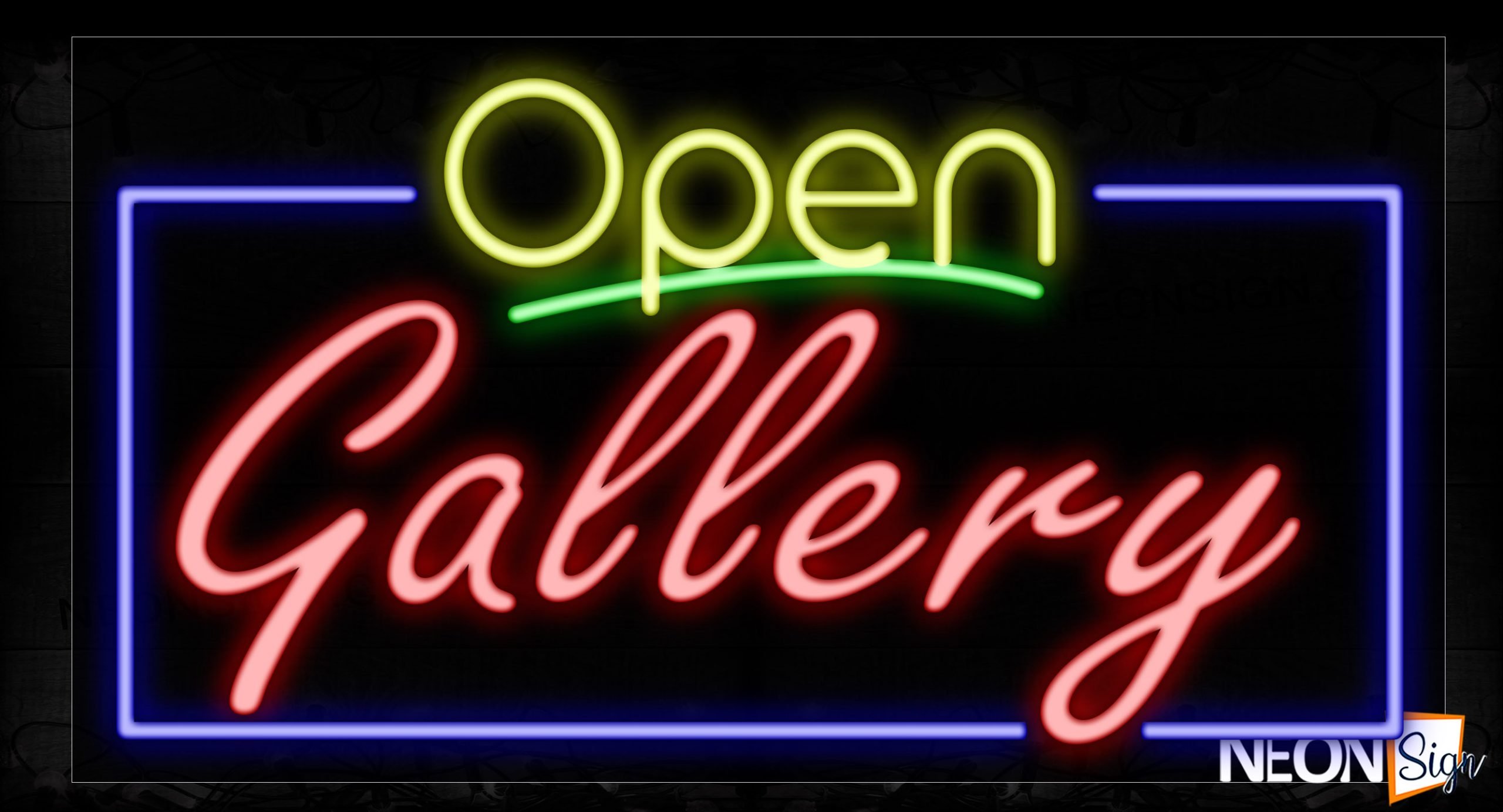 Image of 15505 Open Gallery With Border Neon Signs_20x37 Black Backing
